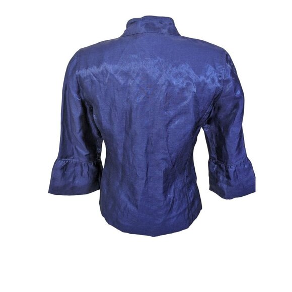 Chicos Blue Sheen Linen Blend Buttoned Lightweight Lined Jacket Size 0 US XS - Picture 3 of 5